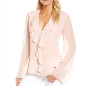 Trouve Pink Long Sleeved Ruffle Blouse Size S